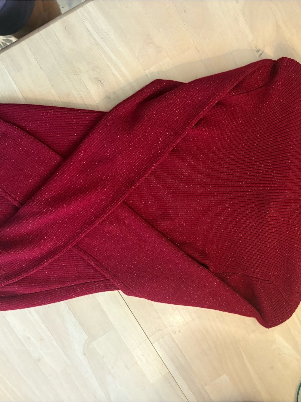Cache Red Ribbed Metallic Cowl Neck Sweater - Picture 4 of 4